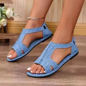 Летняя женская обувь 2024 года, новый стиль, блестящая верхняя одежда, повседневная универсальная женская обувь, плоские уличные ретро-повседневные женские сандалии 36 королевский синий