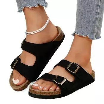 Летняя женская обувь 2024 года, высококачественные однотонные женские тапочки с открытым носком, модные женские тапочки в римском стиле на среднем каблуке с пряжкой 35 бежевый