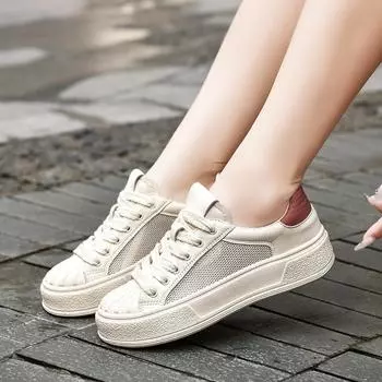 Летняя женская обувь больших размеров, маленькая, дышащая сетчатая обувь, универсальная спортивная белая повседневная обувь для скейтбординга, модная обувь 35