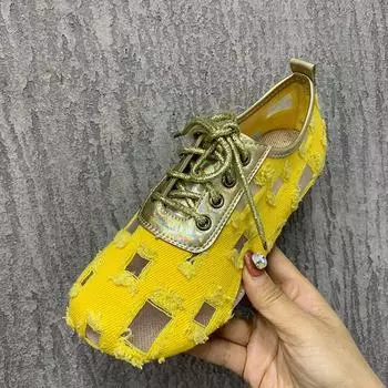 Летняя женская обувь. Дышащая повседневная обувь на плоской подошве. Обувь больших размеров на шнуровке. Дизайнерская обувь. 36 чёрный