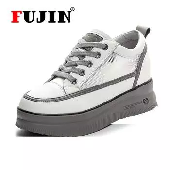 Летняя женская обувь Fujin Springs, женская обувь на плоской платформе с дышащей сеткой, женские лоферы без шнуровки, женская обувь на танкетке