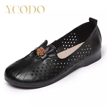 Летняя женская обувь из дышащей кожи на мягкой подошве из воловьей кожи 40 чёрный