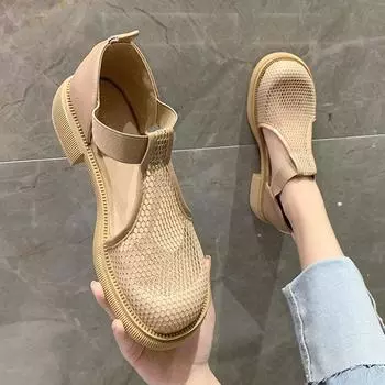 Летняя женская обувь из дышащей сетки, стильные сандалии с вырезами, повседневные туфли на плоской подошве, легкие, удобные 35 чёрный