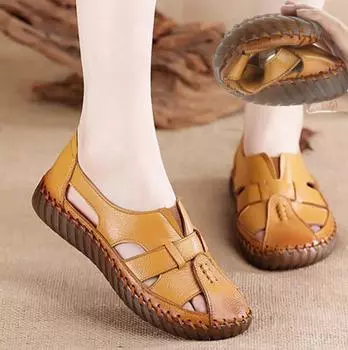 Летняя женская обувь из натуральной кожи. Комфортная летняя нескользящая подошва на мягкой подошве. Сандалии среднего и старшего возраста для женщин и мам. 43 чёрный