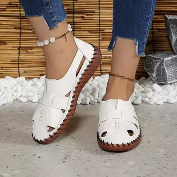 Летняя женская обувь из натуральной кожи, удобная мягкая подошва, противоскользящие сандалии на плоской подошве для женщин и пожилых людей среднего и старшего возраста. 44 белый