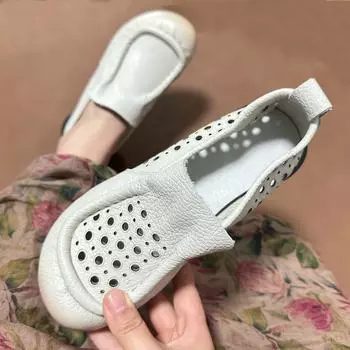 Летняя женская обувь из натуральной кожи ручной работы в стиле ретро, мягкие туфли на плоской подошве, повседневные лоферы, женские сандалии 35