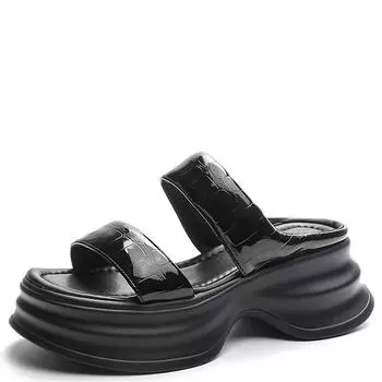 Летняя женская обувь из натуральной кожи, модные повседневные босоножки и тапочки на толстой подошве с каменным узором на толстой подошве 35 бежевый