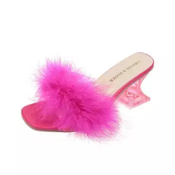 Летняя женская обувь, коллекция 2022 года, модные шлепанцы на каблуке, женские пикантные плюшевые шлепанцы без шнуровки, женская обувь для свадебной вечеринки 36 розовый