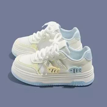 Летняя женская обувь маленькие белые туфли женские 2025 новая дышащая сетчатая обувь универсальные нишевые туфли-хлебцы платформа спортивные кеды 35 синий