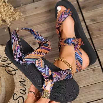 Летняя женская обувь на плоской подошве Большие размеры Женские сандалии с открытым носком Модные сандалии на платформе с ремешком на щиколотке Женская повседневная пляжная обувь 42