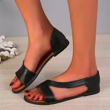 Летняя женская обувь, однотонные сандалии на плоской подошве с заклепками и открытым носком, верхняя одежда 36 чёрный