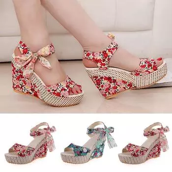 Летняя женская обувь, повседневные тапочки на танкетке, женские сандалии с толстым дном, с открытым носком «рыбий рот» 37 красный