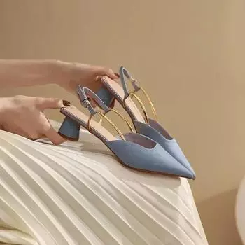 Летняя женская обувь с острым носком на среднем каблуке, обувь на блочном каблуке на низком каблуке для офисной работы, синие сандалии, женская винтажная обувь 35