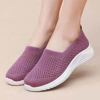 Летняя женская обувь с сетчатым лицом для женщин среднего и пожилого возраста, без застежек, на мягкой подошве, матерчатая обувь, дорожная обувь для женщин 36 фиолетовый