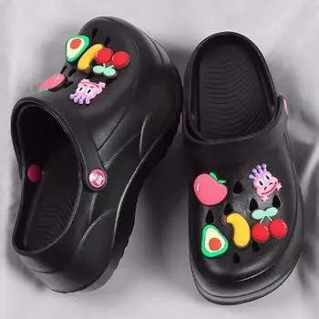 Летняя женская обувь с закрытым носком, 7 см, садовые туфли с отверстиями 35 белый