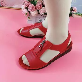 Летняя женская обувь, сандалии из искусственной кожи, удобная обувь для мам, однотонная однотонная обувь на молнии на плоской подошве, модные сандалии больших размеров 35 белый