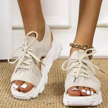 Летняя женская обувь, сандалии на плоской подошве и толстой подошве для женщин, повседневная обувь на танкетке 36 чёрный