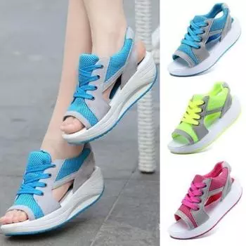 Летняя женская обувь, сандалии на танкетке на плоской платформе, дышащая модная повседневная обувь, женская теннисная обувь с открытым носком 35 синий