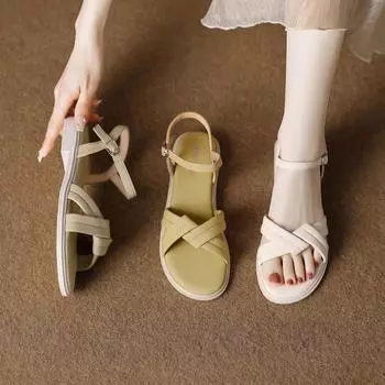 Летняя женская обувь, сандалии с открытым носком, женские сандалии на плоской подошве, обувь ручной работы для женщин, сандалии на платформе 35 абрикосовый