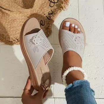 Летняя женская обувь, сандалии, сандалии с цветочным узором, женская обувь без шнуровки, женские босоножки на танкетке, черные тапочки, Zapatillas Mujer 36 чёрный