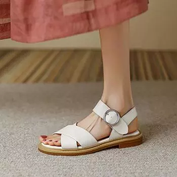 Летняя женская обувь, женские сандалии из натуральной кожи на плоской подошве с сандалиями из коровьей кожи 40 белый