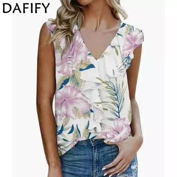 Летняя женская одежда 2023 г., топ без рукавов с принтом, рубашки, жилеты, футболки и топы S