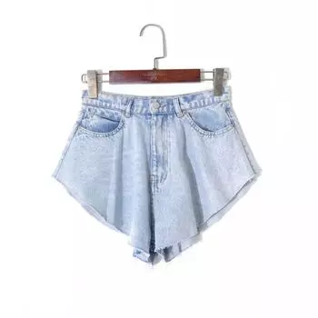 Летняя женская одежда 2024 Мода Западный стиль Сексуальные очень короткие шорты с широкими штанинами Высокая посадка Облегающие Утягивающие джинсовые шорты Light denim blue S