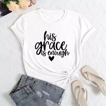 Летняя женская одежда больших размеров с буквенным принтом, свободные футболки из чистого хлопка с круглым вырезом и короткими рукавами для женщин S белый