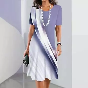 Летняя женская одежда Платья Ретро юбки А-силуэта 3D цветное блокирующее платье Вечеринка Элегантное платье с короткими рукавами Пуловер свободного покроя S