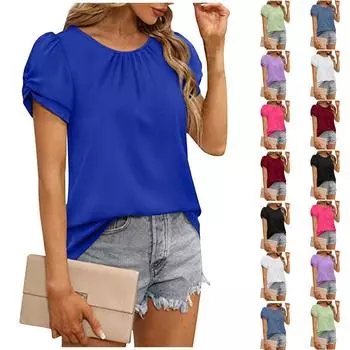 Летняя женская одежда с круглым вырезом, однотонная, нерегулярной плиссированной, с рюшами, с коротким рукавом, легкая однотонная футболка в уличном стиле, топы XL чёрный