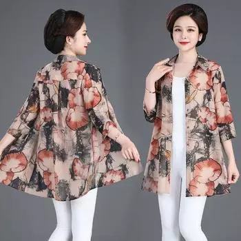 Летняя женская одежда средней длины с защитой от солнца, женская рубашка с рукавами семь четвертей, топ для женщин XL