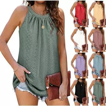 Летняя женская одежда, женская футболка, дырявые майки без рукавов с круглым вырезом S белый