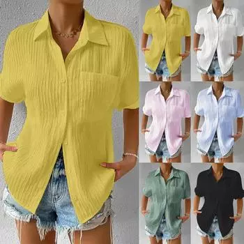 Летняя женская однотонная футболка с v-образным вырезом в полоску и короткими рукавами и передним карманом, повседневная футболка в уличном стиле, топы XXXXL белый