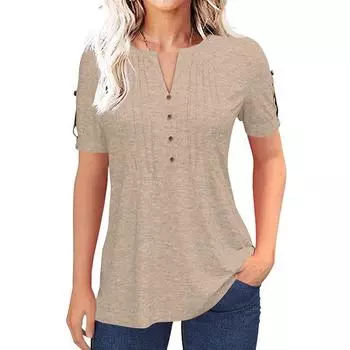 Летняя женская однотонная лоскутная футболка с v-образным вырезом и короткими рукавами S синий