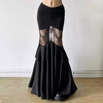 Летняя женская однотонная облегающая юбка уличной моды с высокой поясной сумкой и поясом из марли S чёрный