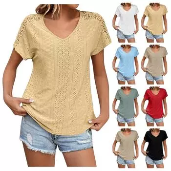 Летняя женская однотонная однотонная плиссированная футболка с коротким рукавом и круглым вырезом, легкая однотонная футболка в уличном стиле, топ L чёрный