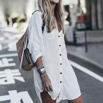 Летняя женская однотонная свободная повседневная рубашка S белый