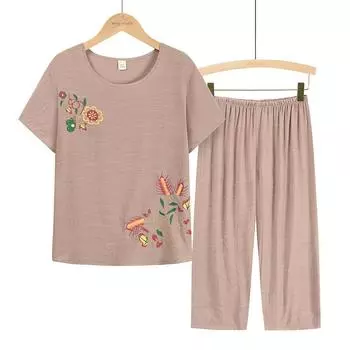 Летняя женская пижама для взрослых, женский пижамный комплект большого размера из льна и хлопка с принтом XL синий