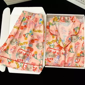 Летняя женская пижама, домашний комплект, милая, сладкая, ветреная, шелковая пижама, домашняя одежда для женщин, Dopamine Graffiti Love Print, домашняя одежда M