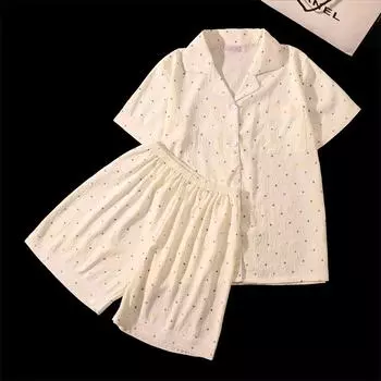 Летняя женская пижама из двух частей с принтом в горошек, женские шорты и короткие рукава для девочек, новая повседневная пижама для дома и отдыха M
