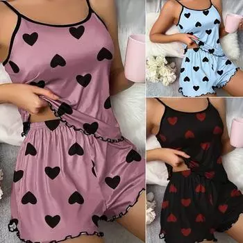 Летняя женская пижама из двух частей, сексуальная, для отдыха, топ с бретельками через шею, шорты, домашняя одежда, костюм S фиолетовый