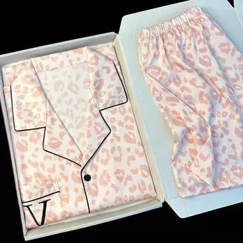 Летняя женская пижама из искусственного шелка Advanced Sense of Ice Silk, домашняя одежда, весенне-летняя пижама с леопардовым принтом и полным принтом, домашняя одежда M