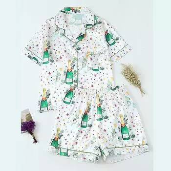 Летняя женская пижама, роскошная атласная шелковая пижама с коротким рукавом, забавный принт, повседневная домашняя одежда, ночная одежда для женщин S