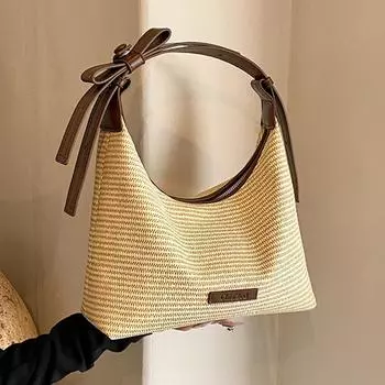 Летняя женская плетеная сумка в стиле ретро, новая тенденция, нишевые сумки через плечо, повседневные универсальные квадратные сумки через плечо в стиле пэчворк (20cm<Max Length<30cm)