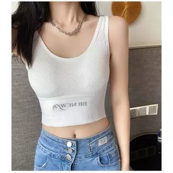 Летняя женская плотная верхняя одежда, хлопковый бюстгальтер для фитнеса со спиной, спортивная майка с надписью и подушкой на груди, спортивная майка one size серый