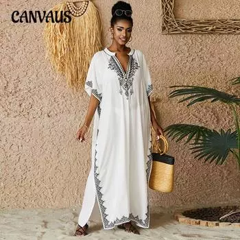 Летняя женская пляжная накидка больших размеров с вышивкой, праздничная защита от солнца, накидка на бикини One Size белый