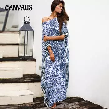 Летняя женская пляжная накидка больших размеров с принтом, свободная праздничная рубашка от солнца, накидка на бикини One Size синий