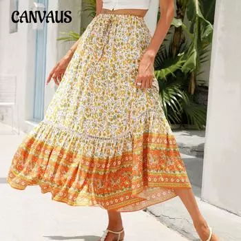 Летняя женская полуюбка, бюстье, юбка с большим подолом, растрепанные цветы, пляжное платье для отдыха на море S оранжевый