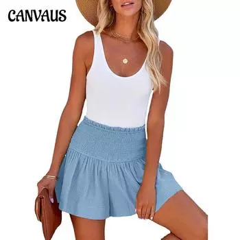 Летняя женская полуюбка, нежный ветер, белая талия, плиссированная плиссированная юбка, однотонная короткая юбка S небесно-голубой