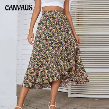 Летняя женская полуюбка, пляжная юбка, юбка с цветочным принтом на бретельках, полуюбка для отдыха